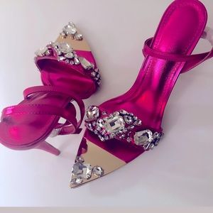 New Women Pink Jeweled Azalea Wang Size 10 Ankle Strap Pointy Heels
